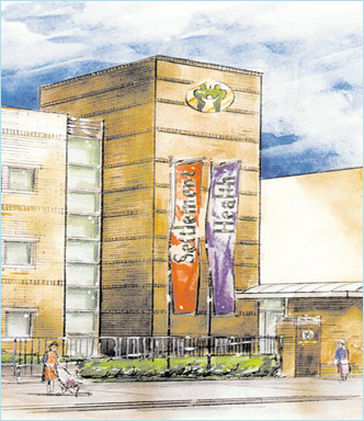 Settlement Health facility in East Harlem depicted in watercolor